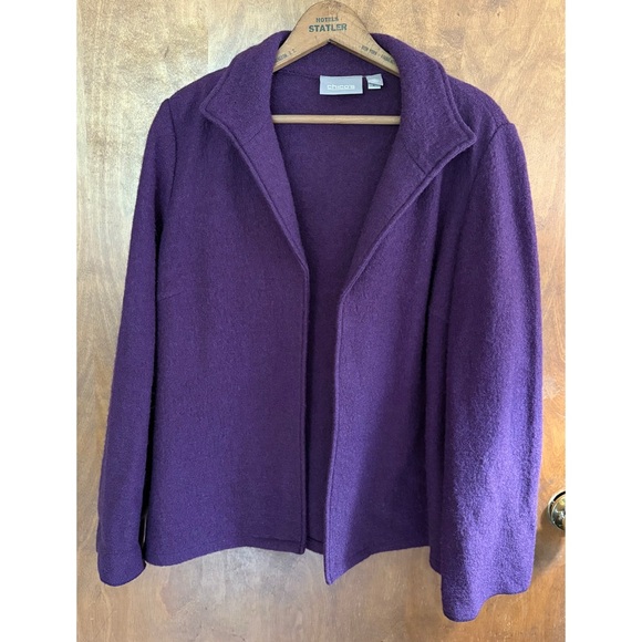 Chico's Purple 100% Wool Oversized Open Front Blazer Jacket Size Large 2 Office - Picture 1 of 13